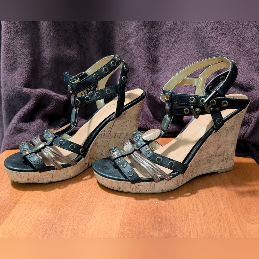 Elegant Black Wedge Sandals